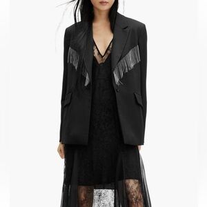 All Saints Franky Fringe Detail Satin Blazer size 2